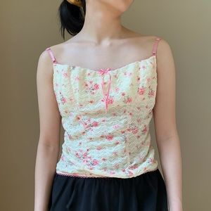 Delicate pink and cream floral ruched Italian corset size 34